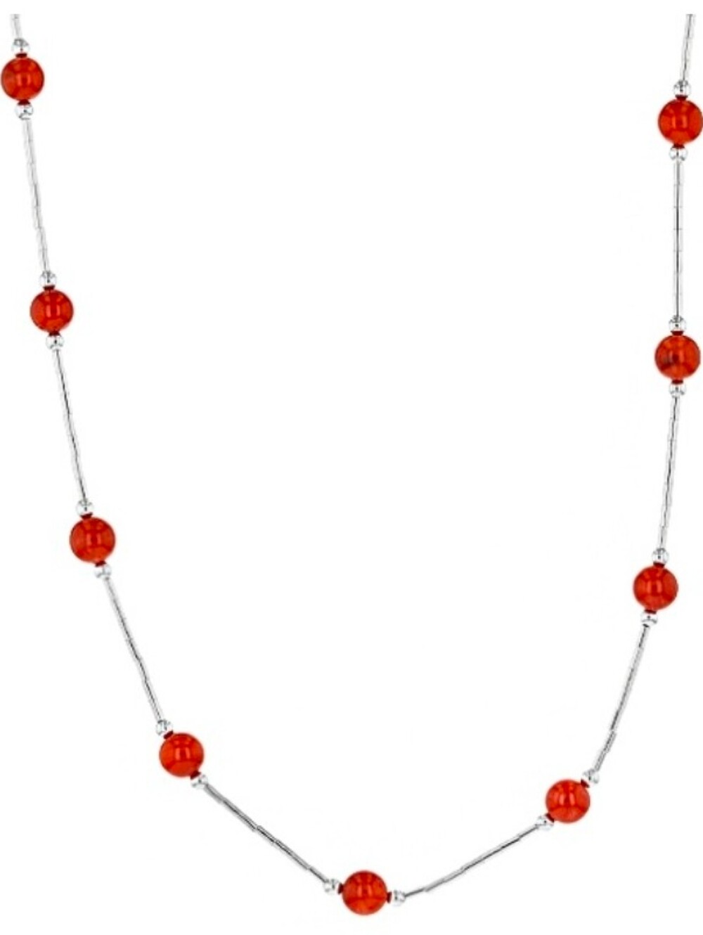 Genuine Red Coral Bead Sterling Silver Necklace 18"